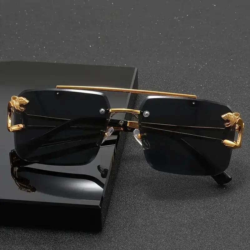 Vintage Luxury Golden Fahsion Glasses Cool Tiger Stand Women's Frameless Black For Men And Women Outdoor Travel Anti Glare Glasses