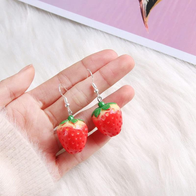 4 Pcs Strawberry Jewelry Set Red Strawberry Neckle, Strawberry Earrings, Strawberry Ring, Strawberry Bracelet Cute Food Fruit Charm Jewelry for Woman