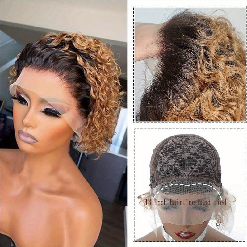 New Style Brown Short Curly Wigs Pixie Cut Lace Front Wigs 6 inch Human Hair 13X1 Pixie Cut Short Curly Burgundy Human Hair Wigs HD Lace Front Wigs Plucked Pixie Curly Wigs for Black Women 99j  wig hair  wigs