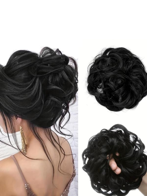 Women's Messy Bun Hair Extensions, Wavy and Curly Synthetic Hair Extensions, High Bun Ponytail Synthetic Hair Extensions