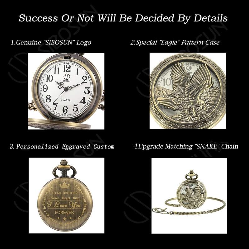 Pocket Watch to My Brother, Pocket Watches with Chain, Men Pocket Watch, Vintage Quartz Fob Watch for Men, Gift for Brother Birthday Graduation Christmas