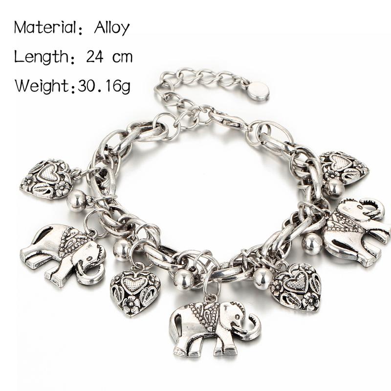 Women's Elephants & Hearts Design Charm Anklet, Fashionable Boho Style Animal Charm Decor Anklet, Casual Alloy Ankle Vintage Jewelry for Beach Essentials, Cool Female Accessories