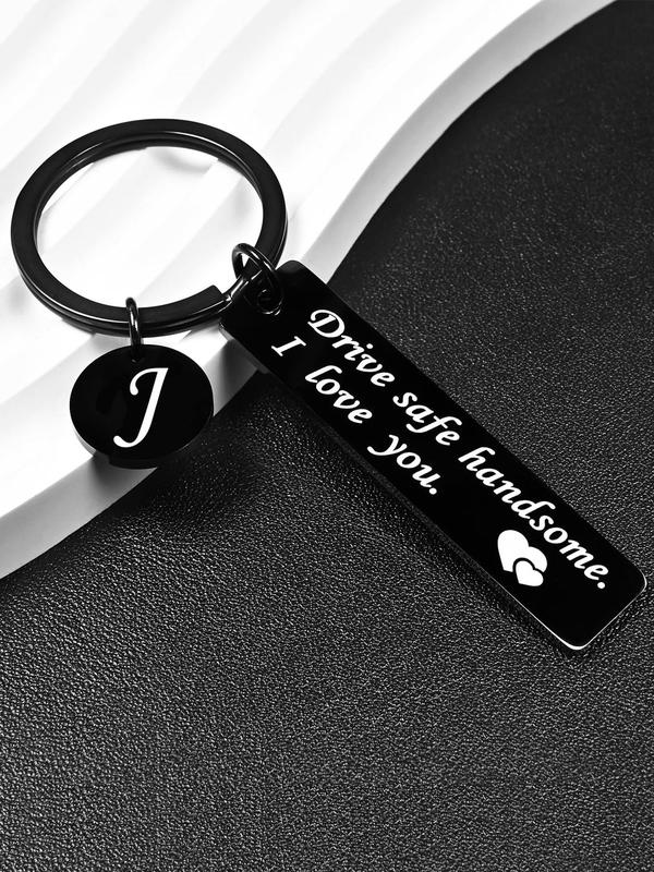 Rectangle Stainless Steel Keychain, Letter Pattern Keychain for Car Keys for Men & Women, Fashion Accessories for Daily Use