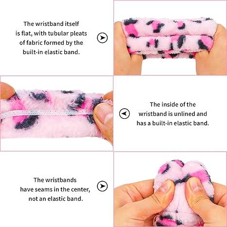 6 Pcs Puffy Spa Headband and Wristbands for Face Washing Skincare Headbands for Women (Pink Leopard, Brown Leopard)