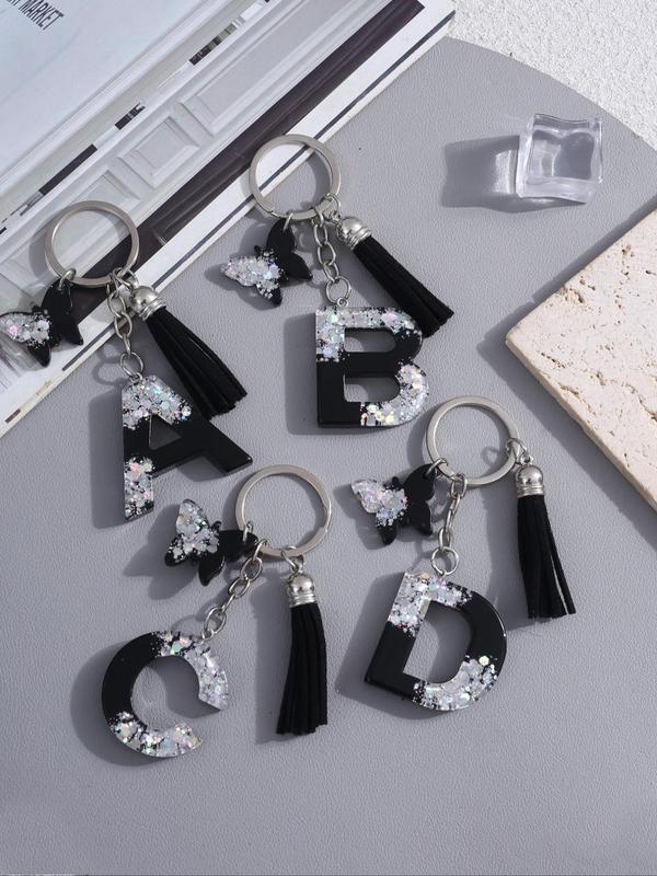 Fashion Letter Design Keychain, Rhinestone Decor Tassel Decor Keychain for Women & Men, Trendy All-match Keychain for Birthday Gift