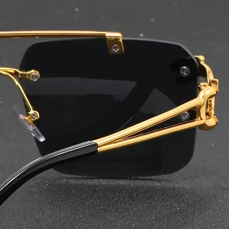 Vintage Luxury Golden Fahsion Glasses Cool Tiger Stand Women's Frameless Black For Men And Women Outdoor Travel Anti Glare Glasses