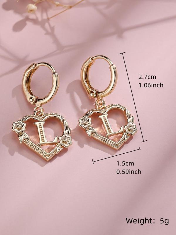 Fashionable Heart & Flower Design Dangle Earrings, Letter Design Drop Earrings for Women, Trendy All-match & Exquisite Jewelry for Birthday Gift