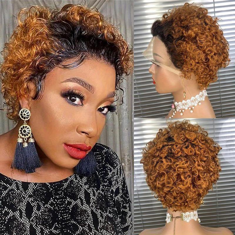 New Style Brown Short Curly Wigs Pixie Cut Lace Front Wigs 6 inch Human Hair 13X1 Pixie Cut Short Curly Burgundy Human Hair Wigs HD Lace Front Wigs Plucked Pixie Curly Wigs for Black Women 99j  wig hair  wigs