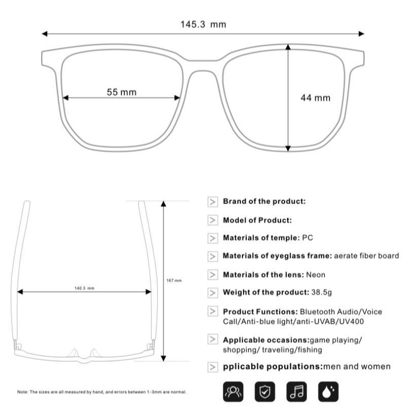 Smart Audio Glasses, Smart Glasses with BT Connection, Open Speaker Glasses, Audio Glasses for Gaming Conference Outdoor Travel Driving