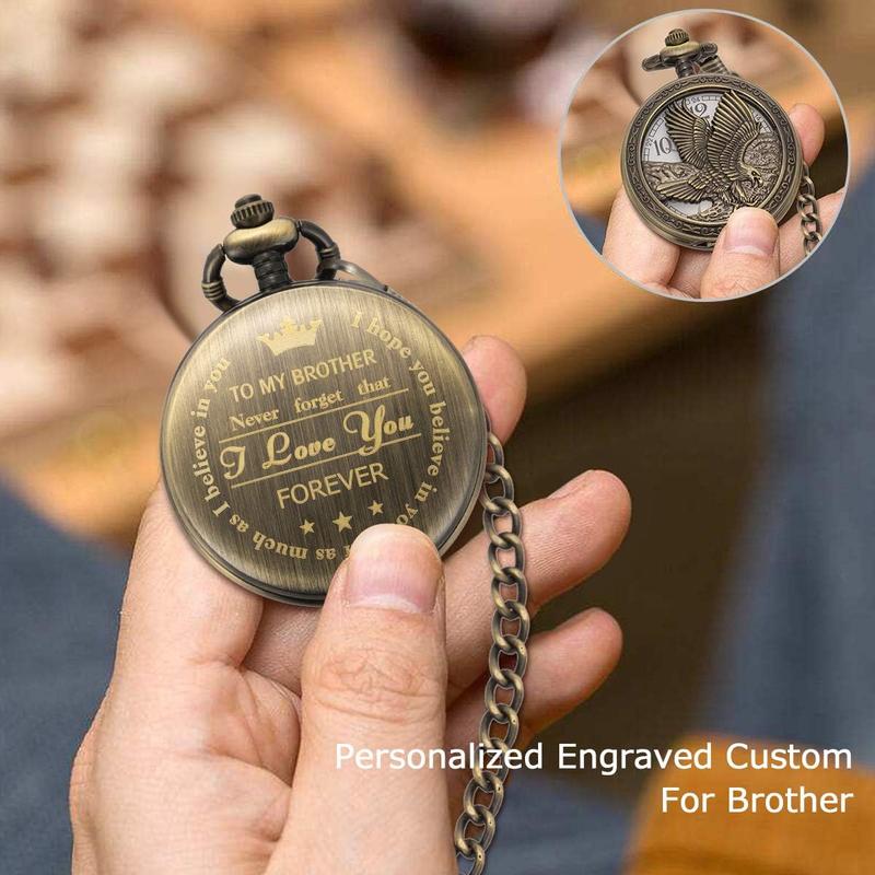 Pocket Watch to My Brother, Pocket Watches with Chain, Men Pocket Watch, Vintage Quartz Fob Watch for Men, Gift for Brother Birthday Graduation Christmas