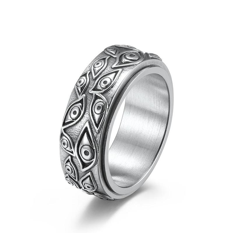 Men's Vintage Titanium Steel Ring with Rotatable God's Eye Design