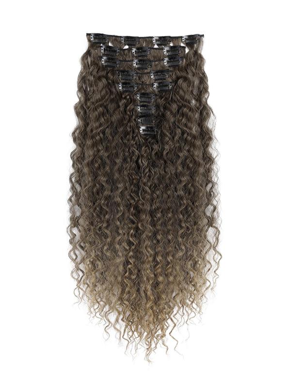 22 Inch Long Brown Curly Clip in Hair Extensions, Synthetic Hair Extensions for Women, Natural Curly Hairpieces for Daily & Party Cosplay Hairstyle Decoration