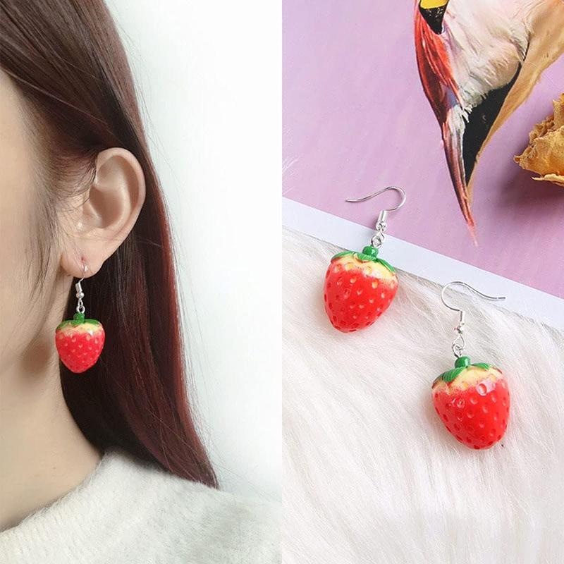 4 Pcs Strawberry Jewelry Set Red Strawberry Neckle, Strawberry Earrings, Strawberry Ring, Strawberry Bracelet Cute Food Fruit Charm Jewelry for Woman