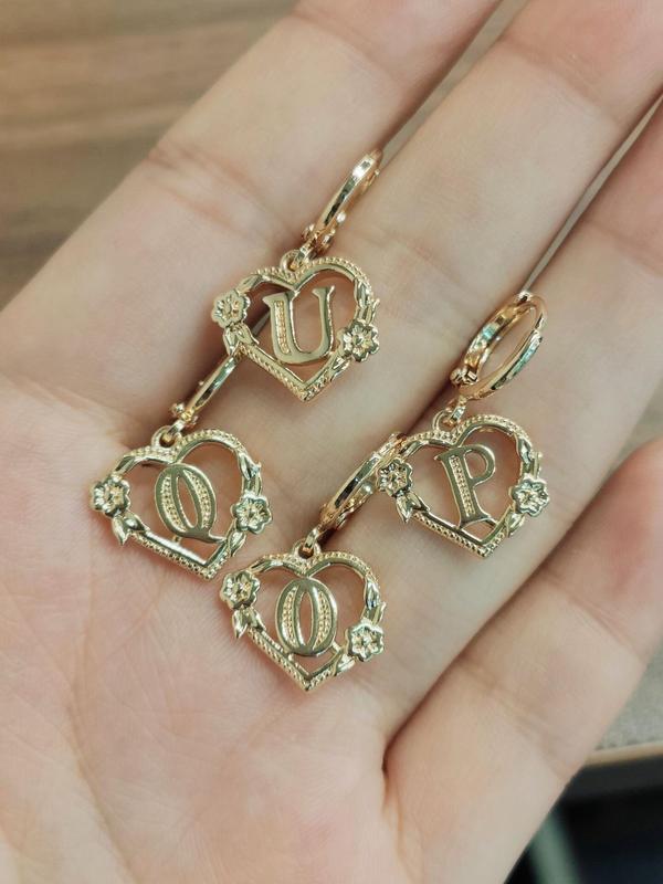 Fashionable Heart & Flower Design Dangle Earrings, Letter Design Drop Earrings for Women, Trendy All-match & Exquisite Jewelry for Birthday Gift