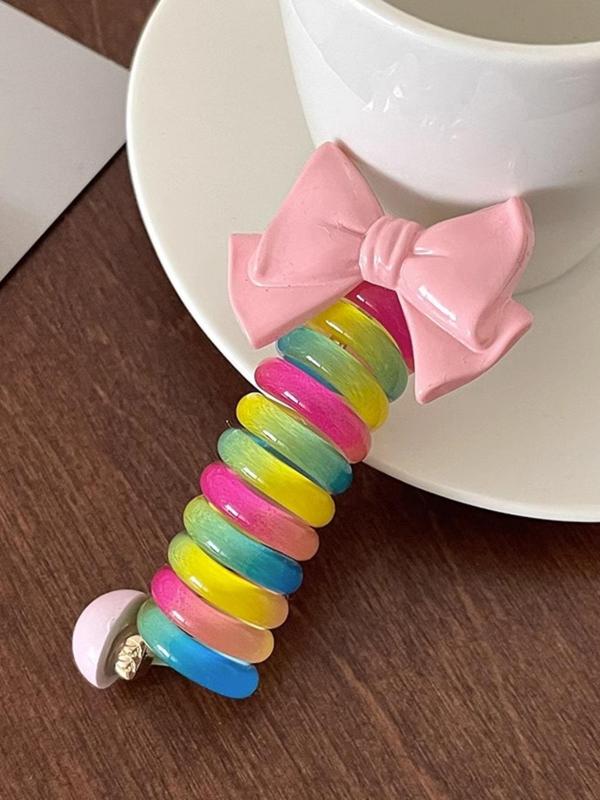 Cute Colorful Rainbow Stripe Hair Ties Set, Bow & Heart & Flower & Bear Decor Hair Ties Set, Fashion Hair Accessories for Women & Girls