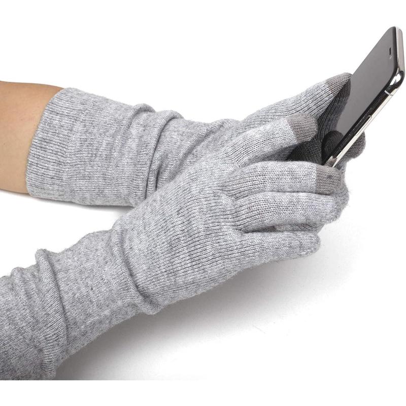 Women Knit Long Gloves Touchscreen Blended Arm Warmers with Fingers Winter Warm Gloves