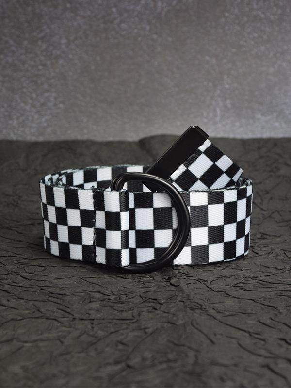 Street Style Checkerboard Pattern Canvas Belt, Fashionable D-ring Buckle Belt for Men & Women, Trendy All-match & Exquisite Belt for Birthday Gift