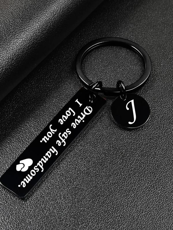 Rectangle Stainless Steel Keychain, Letter Pattern Keychain for Car Keys for Men & Women, Fashion Accessories for Daily Use