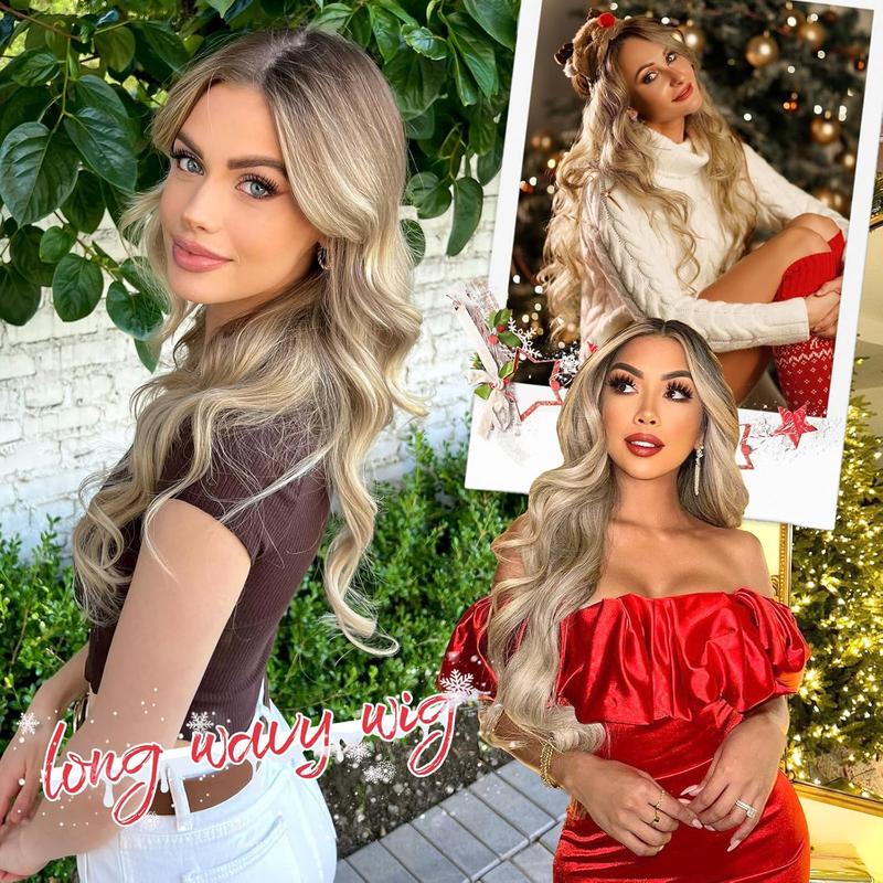 [ AISI HAIR ] Blonde Wig for Women Long Wavy 4x1 Lace Hairline Glueless Wigs for Beginners Middle Part Synthetic Wig Natural Hairline Wigs Ombre Blonde Wig for Daily Party Use 26Inch