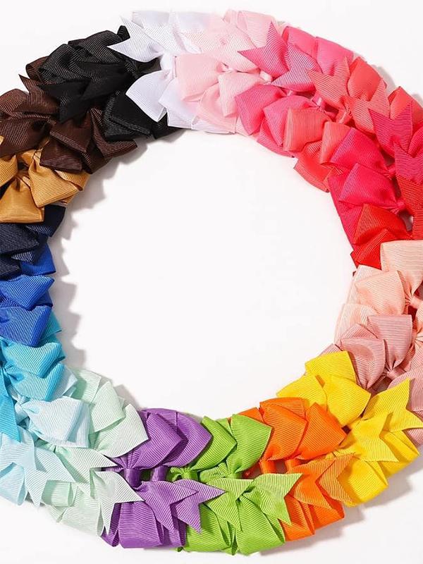 Random Color Bow Decor Hair Clip (20pcs), Cute Colorful Hair Accessories for Girls, Simple Style Plain Color Hair Clip for Daily Use