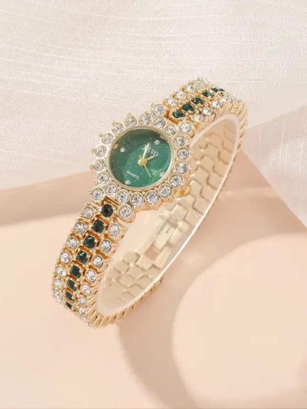 Women's Elegant Rhinestone Decor Quartz Watch Set, Exquisite Trendy Wristwatch & Bracelet & Necklace & Earrings & Ring, Fashionable  Set As Gift without Box