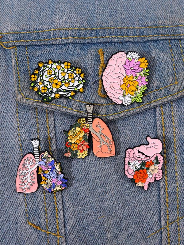 Creative Brain & Heart Design Brooch, Fashion Alloy Badge for Daily Clothing Decor, Trendy All-match & Exquisite Brooch for Birthday Gift