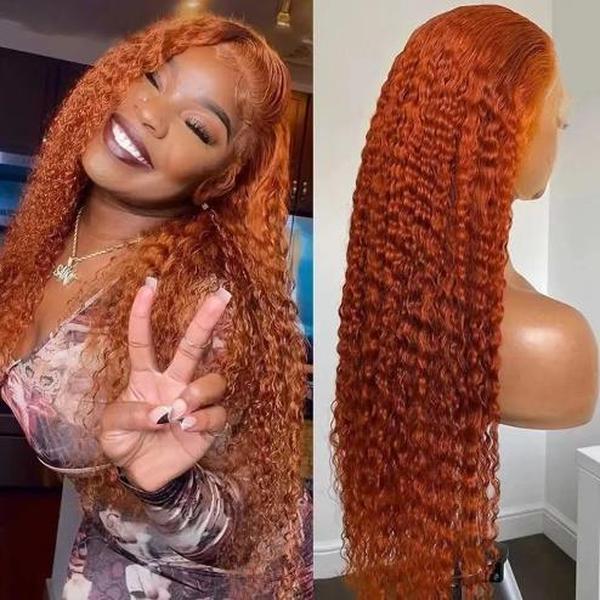 Ginger Orange wigs deep wave 13x4 lace frontal human hair wigs for black women 360 lace wigs vendor