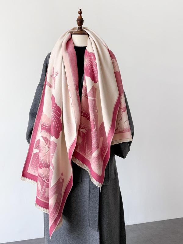 Lotus Pattern Scarf, Casual Soft Warm Shawl for Women & Men, Fashion Accessories for Daily Wear, Trendy All-match & Exquisite Scarf for Birthday Gift