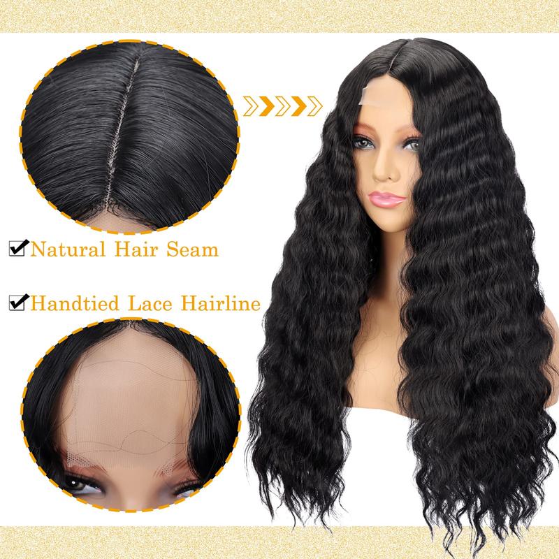 Long Curly Synthetic Black Hair Wigs for Women Lace Front Wig 4