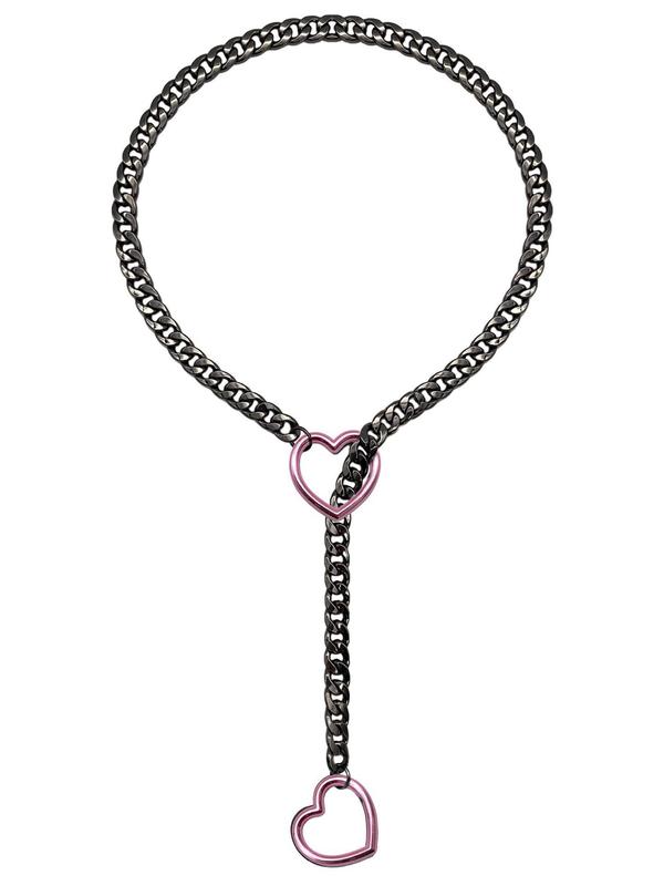 Slip Chain with Heart O-Ring, Punk Style Necklace, Adjustable Chain for Women & Men Adjustable Punk