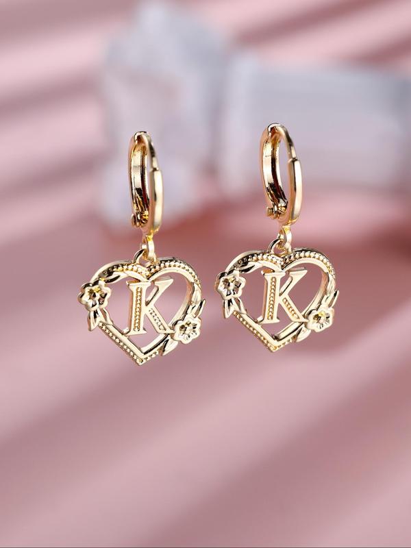 Heart & Letter & Flower Design Dangle Earrings, Casual Fashion Vintage Jewelry for Party & Daily Clothing Decor, Trendy All-match & Exquisite Jewelry for Birthday Gift