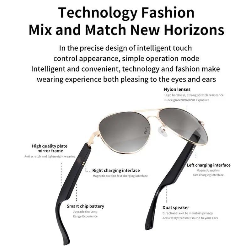 Smart Glasses, BT UV Protective Smart Glasses for Listening to Music, Fast Charging Outdoor Sunglasses with Polarization Lens