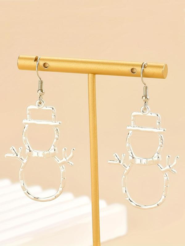 Cute Snowman Design Hollow Out Dangle Earrings, Fashionable Jewelry for Women, Trendy All-match & Exquisite Jewelry for Birthday Gift