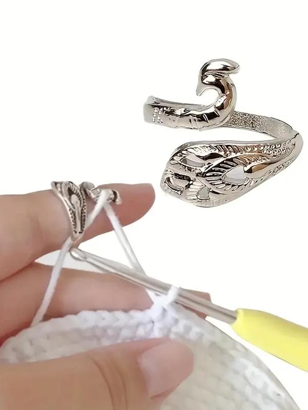 Vintage Hollow out Peacock Design Ring, Multifunction Adjustable Knitting Coil Crochet Ring, Fashion Jewelry Accessories for Women & Men