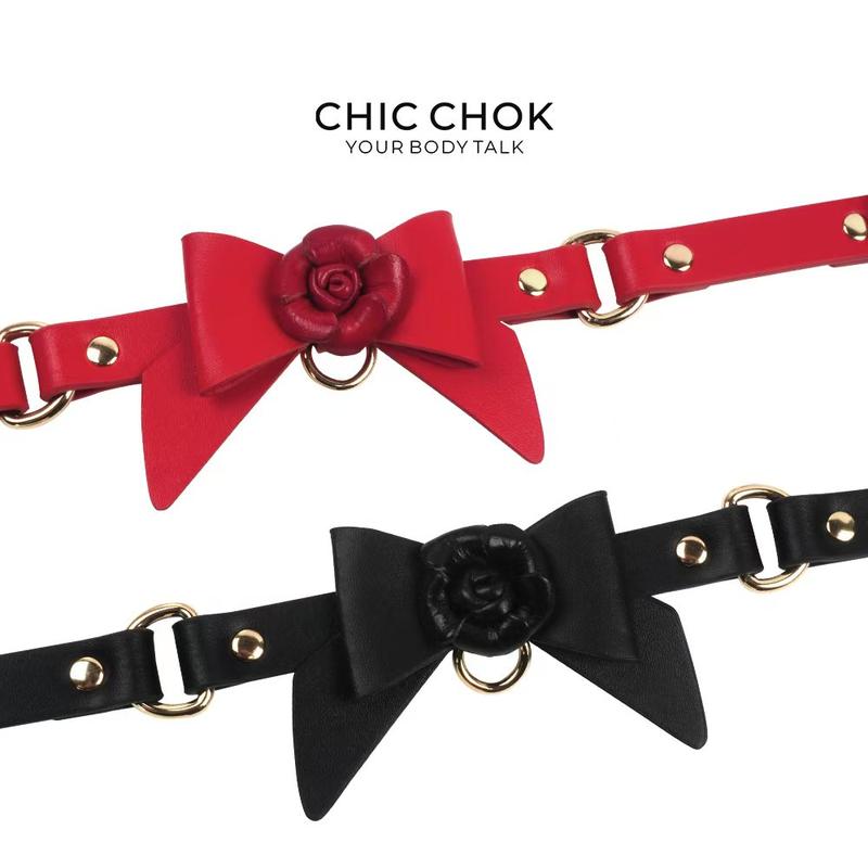 CHICCHOK [Rose Bow Tie] Stylish Hot Flower Bow Style Leather Choker