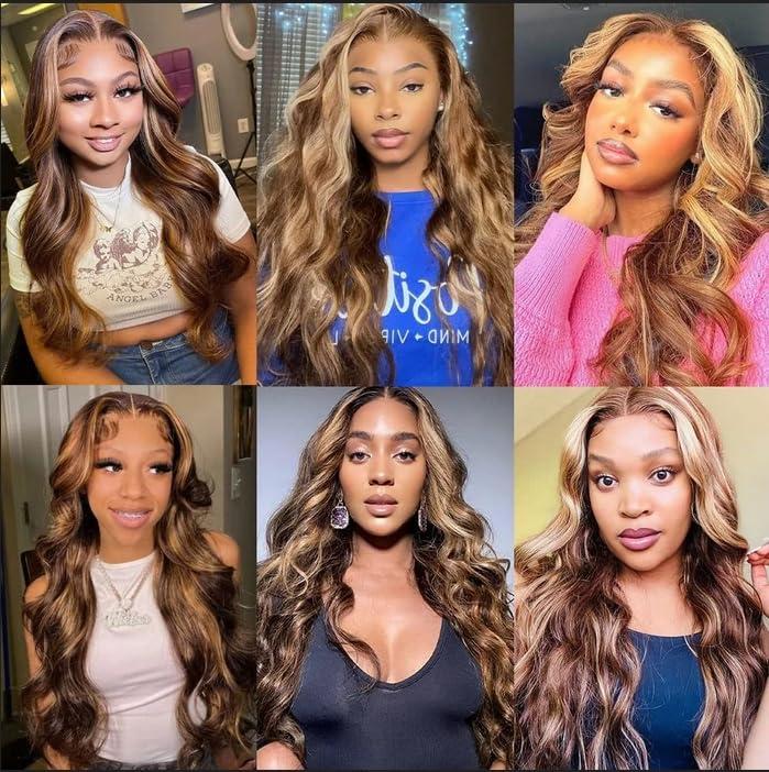 Wear and Go Glueless Wigs Human Hair Pre Plucked Pre Cut Ombre Highlight 4 27 Lace Frontal Wigs Human Hair 8x5 HD Lace Front Wigs Body Wave Honey Blonde Wig 180% Density