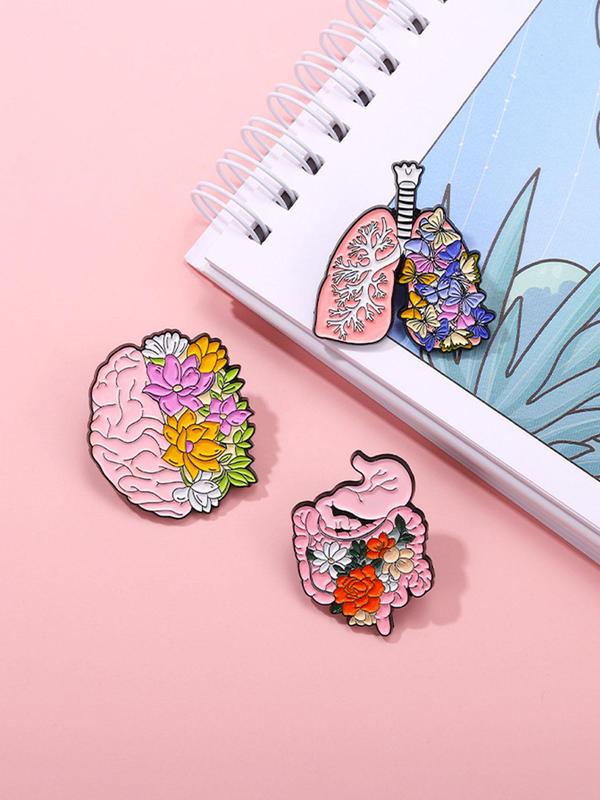 Creative Brain & Heart Design Brooch, Fashion Alloy Badge for Daily Clothing Decor, Trendy All-match & Exquisite Brooch for Birthday Gift