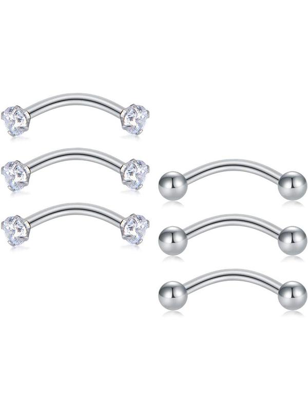 Simple Rhinestone Decorated Body Piercing Jewelry, 6pcs Stainless Steel Earrings, Belly Lip Ring, Eyebrow Studs, Body Piercing Jewelry for Party, Daily Clothing Decor, Trendy All-match & Exquisite Jewelry for Birthday Gift