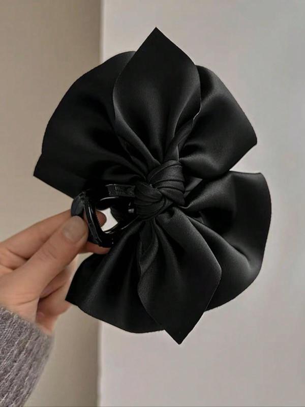 Elegant Style Solid Color Bowknot Decor Hair Claw Clip, Casual Easy Griping Large Size Hair Claw, Fashion Hair Accessories For Women & Girls