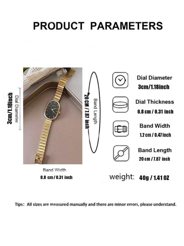 Women's Elegant Oval Dial Quartz Watch, Fashionable Watch for Women & Girls, Trendy All-match & Exquisite Watch for Birthday Gift