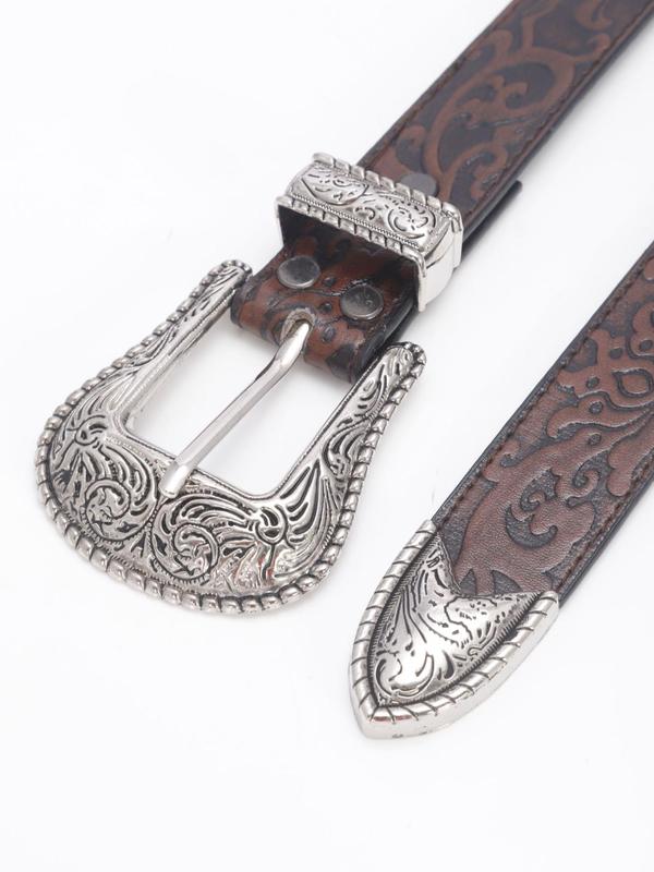 Men's Vintage Western Belt, Fashionable Floral Embossed Pu Leather Belt for Party, Daily Clothing Decor, Trendy All-match & Exquisite Belt As Gift