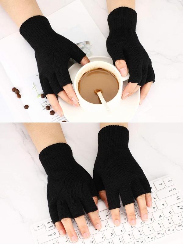 Unisex Half Finger Gloves Winter Stretchy Knit Fingerless Gloves in Common Size