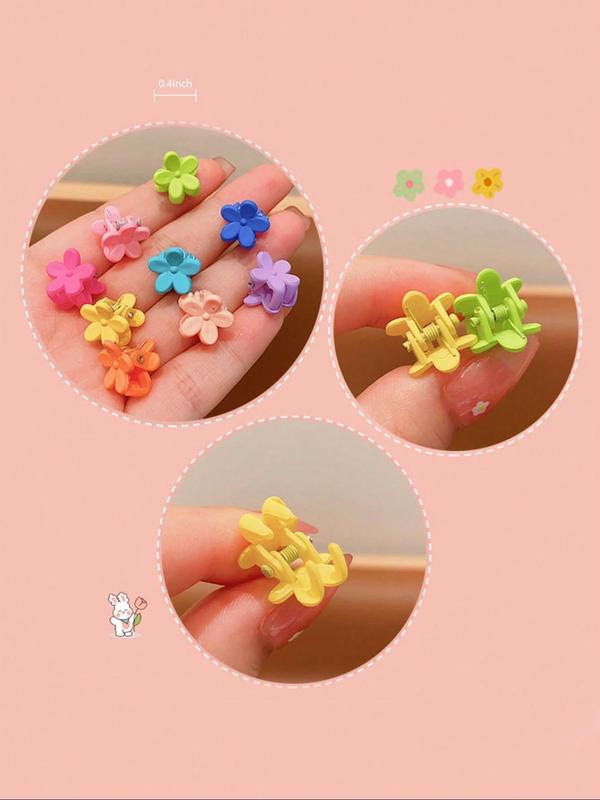 Random Color Flower Design Mini Hair Claws, Cute Colorful Hair Accessories for Women & Girls, Minimalist Headwear Suitable for Thick Hair