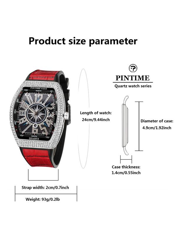 Men's Punk Style Rhinestone Barrel Dial Watch, Exquisite Trendy Wristwatch for Daily Use, Fashionable Watch As Gift for Boyfriend with Box