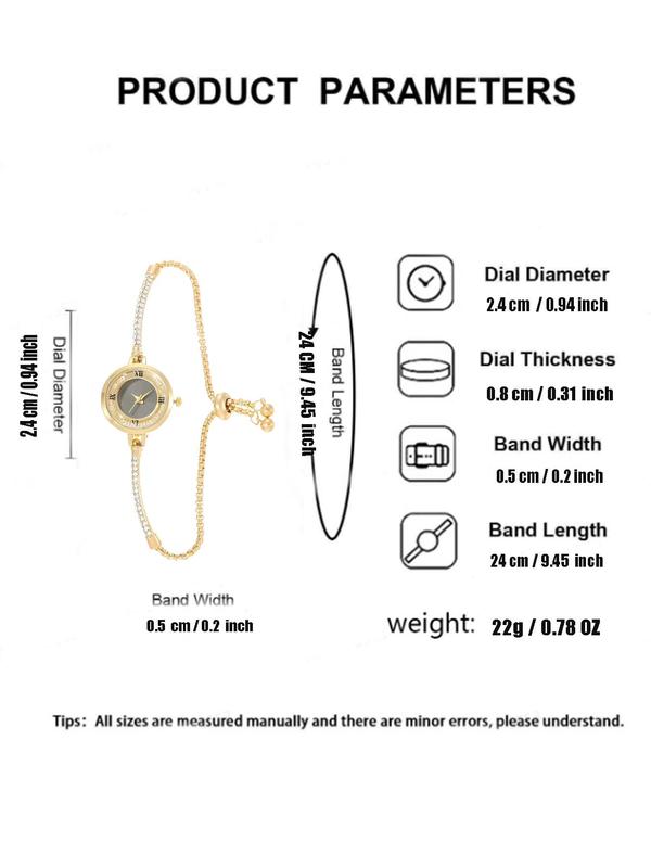 Women's Elegant Rhinestone Decorated Chain Quartz Watch, Fashionable Round Dial Watch for Women & Girls, Trendy All-match Watch for Birthday Gift