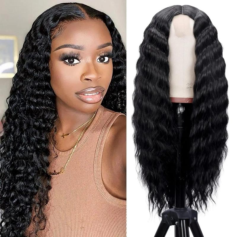 Long Curly Synthetic Black Hair Wigs for Women Lace Front Wig 4