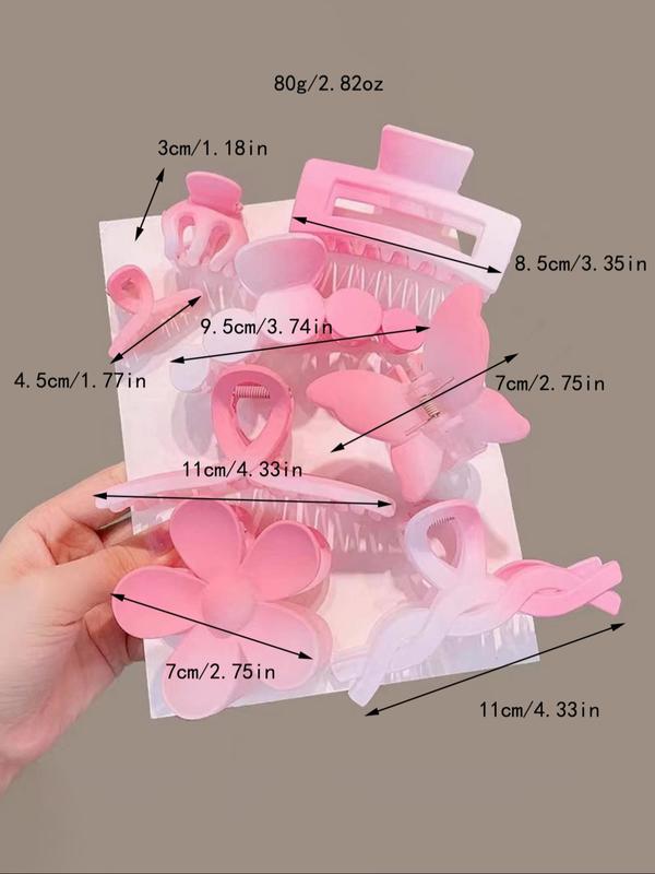 8pcs set Fashionable Ombre   Plain Color Hollow Out Flower Butterfly Braid Design Hair Claw For Women & Girls, Casual Versatile Hair Accessories For Daily Wear