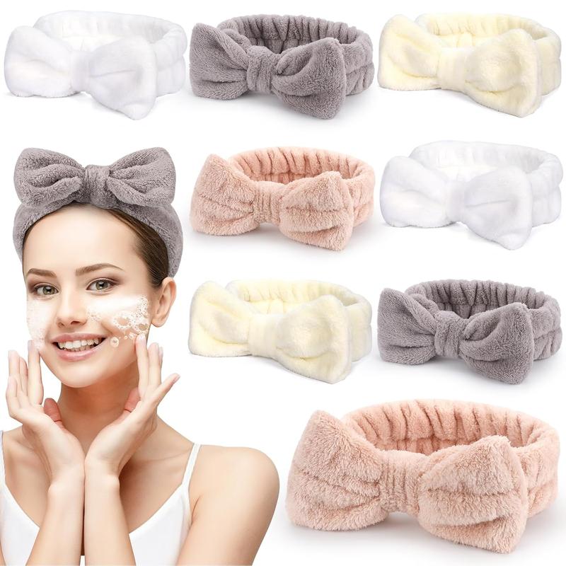 8 Pack Spa Headband for Women's Yoga, Soft Coral Fleece Facial Headbands with Bow Design, Ideal for Washing Face, Makeup, Shower, Spa Gifts for Women