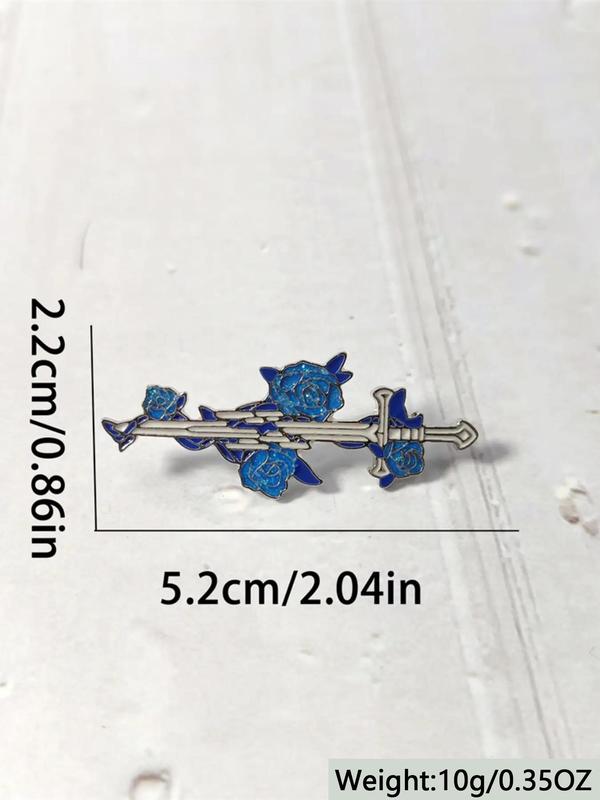 Unisex Street Trend Flower & Sword Design Brooch Pin,  Trendy Vintage Brooch, Chic Cute Clothes Accessories for Party Decor