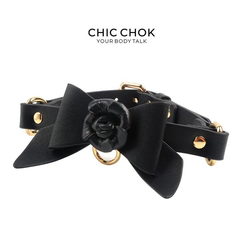 CHICCHOK [Rose Bow Tie] Stylish Hot Flower Bow Style Leather Choker